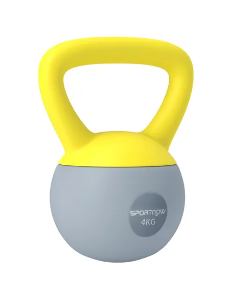 SPORTNOW 4KG Soft Kettlebell, Kettle Bell with Non-Slip Handle for Home Gym, Weight Lifting, Strength Training, Yellow/Grey