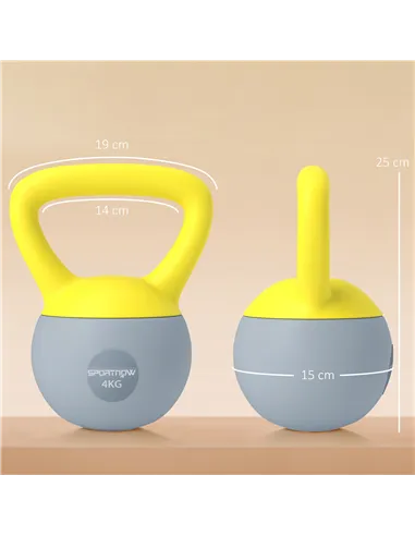 SPORTNOW 4KG Soft Kettlebell, Kettle Bell with Non-Slip Handle for Home Gym, Weight Lifting, Strength Training, Yellow/Grey
