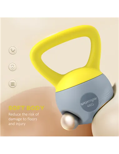 SPORTNOW 4KG Soft Kettlebell, Kettle Bell with Non-Slip Handle for Home Gym, Weight Lifting, Strength Training, Yellow/Grey