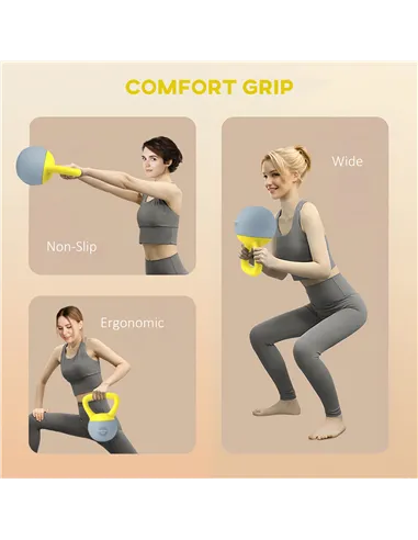 SPORTNOW 4KG Soft Kettlebell, Kettle Bell with Non-Slip Handle for Home Gym, Weight Lifting, Strength Training, Yellow/Grey