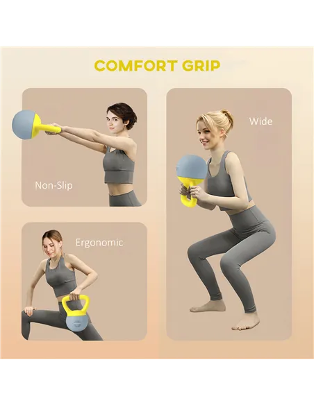 SPORTNOW 4KG Soft Kettlebell, Kettle Bell with Non-Slip Handle for Home Gym, Weight Lifting, Strength Training, Yellow/Grey
