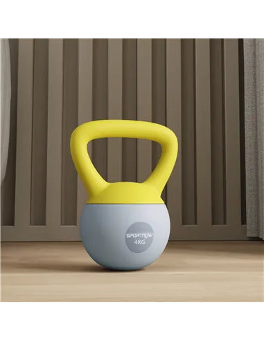 SPORTNOW 4KG Soft Kettlebell, Kettle Bell with Non-Slip Handle for Home Gym, Weight Lifting, Strength Training, Yellow/Grey