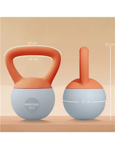 SPORTNOW 4KG Soft Kettlebell, Kettlebell with Non-Slip Handle for Home Gym, Weight Lifting, Strength Training, Orange/Grey