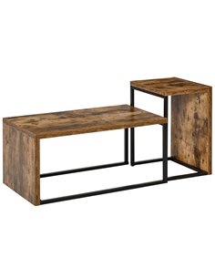 HOMCOM Coffee Tables Set of 2, Industrial Nest of Tables with Metal Frame for Living Room Bedroom, Rustic Brown