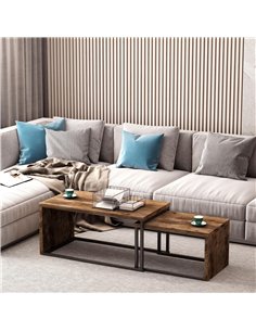 HOMCOM Coffee Tables Set of 2, Industrial Nest of Tables with Metal Frame for Living Room Bedroom, Rustic Brown 2