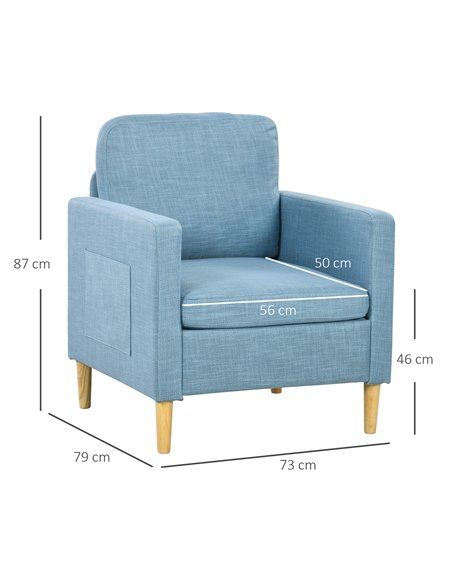 HOMCOM Modern Accent Chair, Comfy Fireside Chair, Upholstered Armchair for Living Room, Bedroom, Home Office, Blue