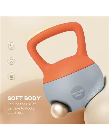 SPORTNOW 10KG Soft Kettlebell, Kettle Bell with Non-Slip Handle for Home Gym, Weight Lifting, Strength Training, Orange/Grey