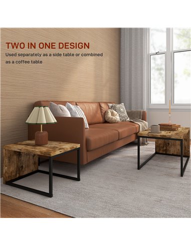 HOMCOM Coffee Tables Set of 2, Industrial Nest of Tables with Metal Frame for Living Room Bedroom, Rustic Brown