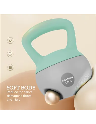 SPORTNOW 12KG Soft Kettlebell, Kettlebell with Non-Slip Handle for Home Gym, Weight Lifting, Strength Training, Green/Grey
