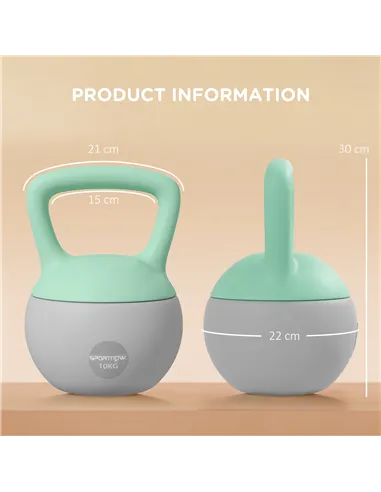 SPORTNOW 2 x 10kg Soft Kettlebell, Kettle Bell with Non-Slip Handle, for Home Gym, Strength Training, Cardio - Grey and Green