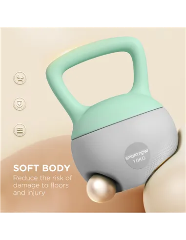 SPORTNOW 2 x 10kg Soft Kettlebell, Kettle Bell with Non-Slip Handle, for Home Gym, Strength Training, Cardio - Grey and Green