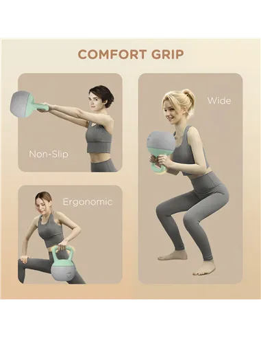 SPORTNOW 2 x 10kg Soft Kettlebell, Kettle Bell with Non-Slip Handle, for Home Gym, Strength Training, Cardio - Grey and Green