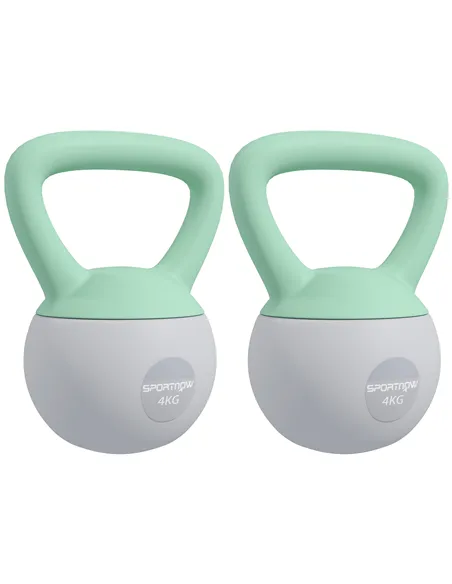 SPORTNOW 2 x 4kg Soft Kettlebell, Kettle Bell with Non-Slip Handle, for Home Gym, Strength Training, Cardio - Grey and Green