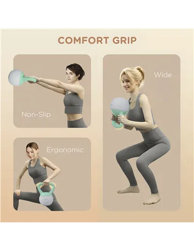 SPORTNOW 2 x 4kg Soft Kettlebell, Kettle Bell with Non-Slip Handle, for Home Gym, Strength Training, Cardio - Grey and Green