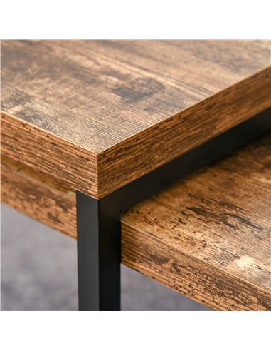 HOMCOM Coffee Tables Set of 2, Industrial Nest of Tables with Metal Frame for Living Room Bedroom, Rustic Brown