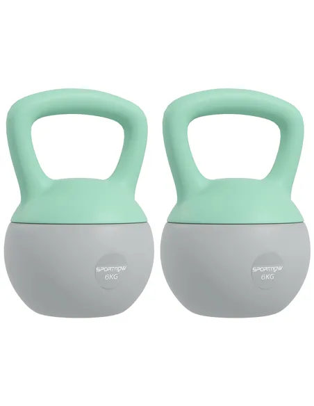 SPORTNOW 2 x 6kg Soft Kettlebell, Kettle Bell with Non-Slip Handle, for Home Gym, Strength Training, Cardio - Grey and Green
