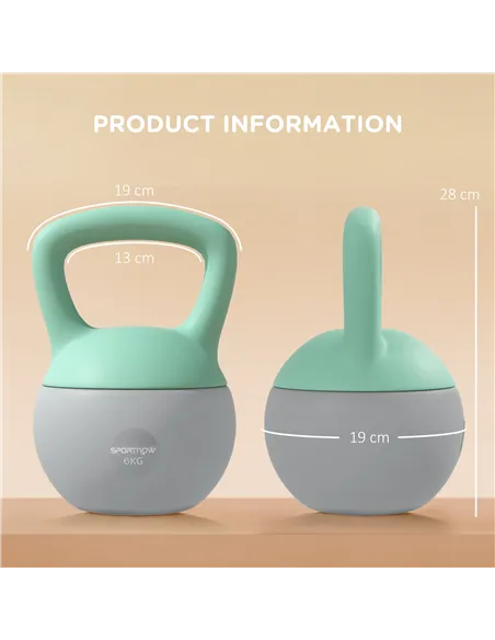 SPORTNOW 2 x 6kg Soft Kettlebell, Kettle Bell with Non-Slip Handle, for Home Gym, Strength Training, Cardio - Grey and Green