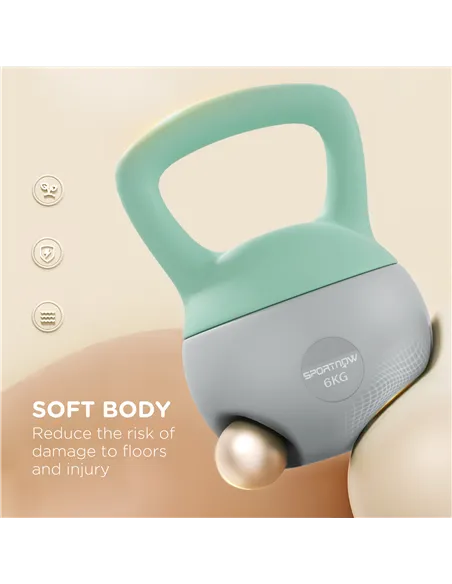 SPORTNOW 2 x 6kg Soft Kettlebell, Kettle Bell with Non-Slip Handle, for Home Gym, Strength Training, Cardio - Grey and Green