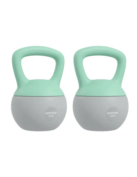 SPORTNOW 2 x 8kg Soft Kettlebell, Kettle Bell with Non-Slip Handle, for Home Gym, Strength Training, Cardio - Grey and Green
