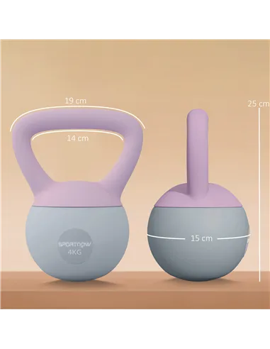 SPORTNOW 4KG Soft Kettlebell, Kettle Bell with Non-Slip Handle for Home Gym, Weight Lifting, Strength Training, Purple/Grey