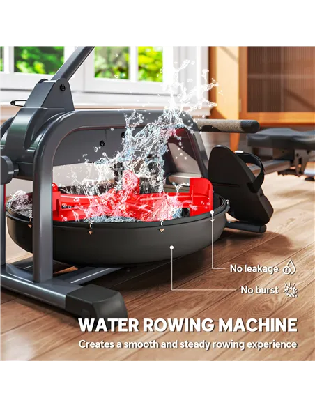 SPORTNOW Water Rowing Machine with Wheels, Vertical Storage, Adjustable Resistance, for Strength, Cardio Training