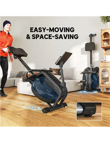 SPORTNOW Water Rowing Machine with Wheels, Vertical Storage, Adjustable Resistance, for Strength, Cardio Training