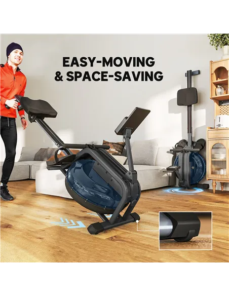 SPORTNOW Water Rowing Machine with Wheels, Vertical Storage, Adjustable Resistance, for Strength, Cardio Training