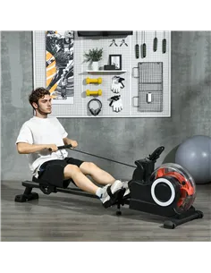 SPORTNOW Foldable Rowing Machine, Water Rower with Wheels, LCD Monitor and Tablet Holder for Cardio Training, Black 2
