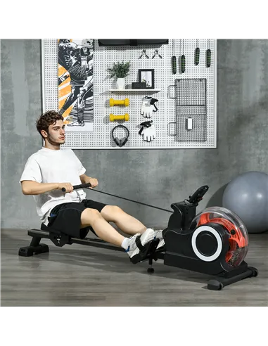 SPORTNOW Foldable Rowing Machine, Water Rower with Wheels, LCD Monitor and Tablet Holder for Cardio Training, Black