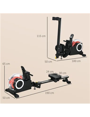 SPORTNOW Foldable Rowing Machine, Water Rower with Wheels, LCD Monitor and Tablet Holder for Cardio Training, Black