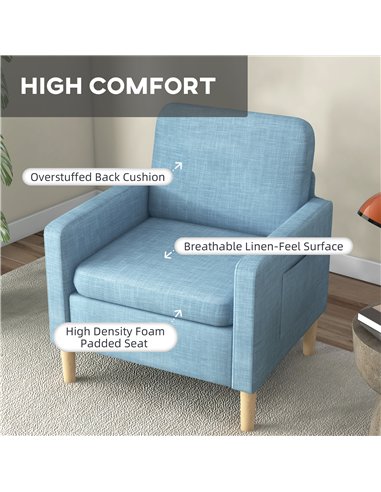 HOMCOM Modern Accent Chair, Comfy Fireside Chair, Upholstered Armchair for Living Room, Bedroom, Home Office, Blue