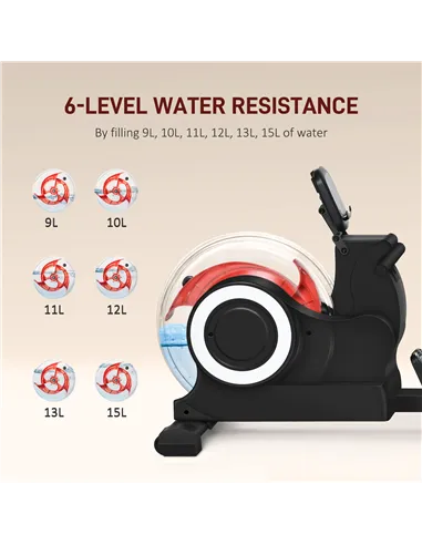 SPORTNOW Foldable Rowing Machine, Water Rower with Wheels, LCD Monitor and Tablet Holder for Cardio Training, Black