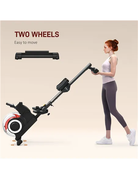 SPORTNOW Foldable Rowing Machine, Water Rower with Wheels, LCD Monitor and Tablet Holder for Cardio Training, Black