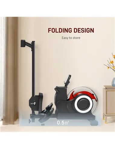 SPORTNOW Foldable Rowing Machine, Water Rower with Wheels, LCD Monitor and Tablet Holder for Cardio Training, Black