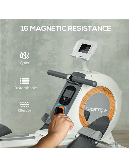 SPORTNOW Rowing Machine, 16-Level Magnetic Rower Machine with LCD Monitor and Phone Holder, White