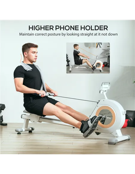 SPORTNOW Rowing Machine, 16-Level Magnetic Rower Machine with LCD Monitor and Phone Holder, White