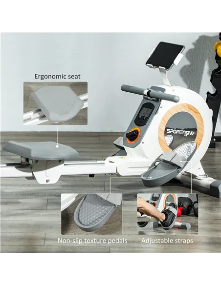 SPORTNOW Rowing Machine, 16-Level Magnetic Rower Machine with LCD Monitor and Phone Holder, White