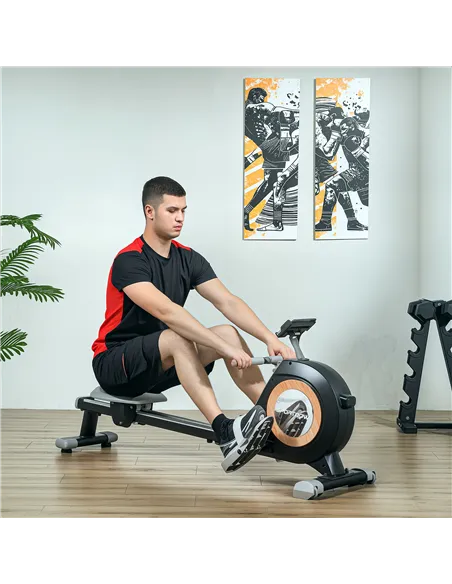 SPORTNOW Rowing Machine, 16-Level Magnetic Rower Machine with LCD Monitor and Phone Holder, Black