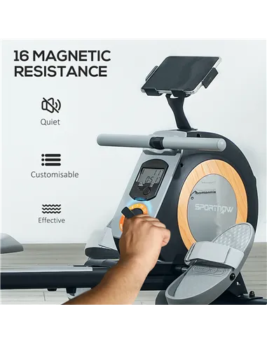 SPORTNOW Rowing Machine, 16-Level Magnetic Rower Machine with LCD Monitor and Phone Holder, Black