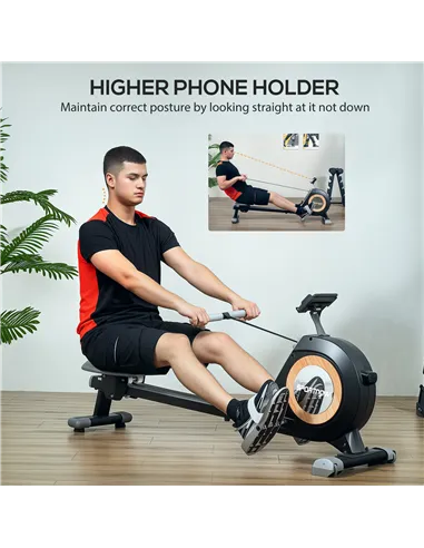 SPORTNOW Rowing Machine, 16-Level Magnetic Rower Machine with LCD Monitor and Phone Holder, Black