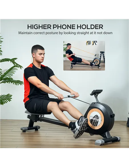 SPORTNOW Rowing Machine, 16-Level Magnetic Rower Machine with LCD Monitor and Phone Holder, Black