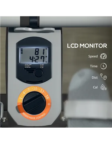 SPORTNOW Rowing Machine, 16-Level Magnetic Rower Machine with LCD Monitor and Phone Holder, Black