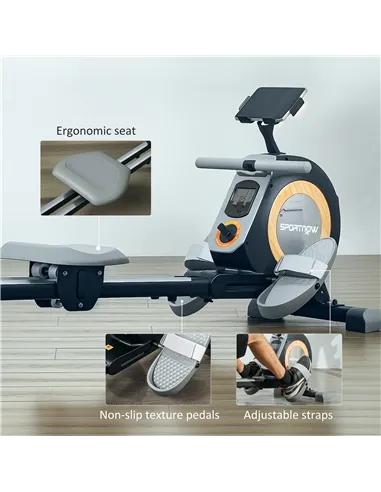 SPORTNOW Rowing Machine, 16-Level Magnetic Rower Machine with LCD Monitor and Phone Holder, Black