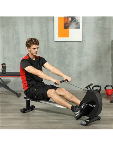 SPORTNOW Folding Magnetic Rowing Machine, with 16-Level Adjustable Resistance, Black