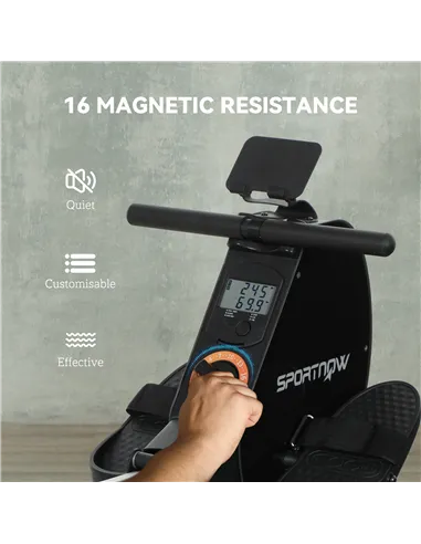 SPORTNOW Folding Magnetic Rowing Machine, with 16-Level Adjustable Resistance, Black