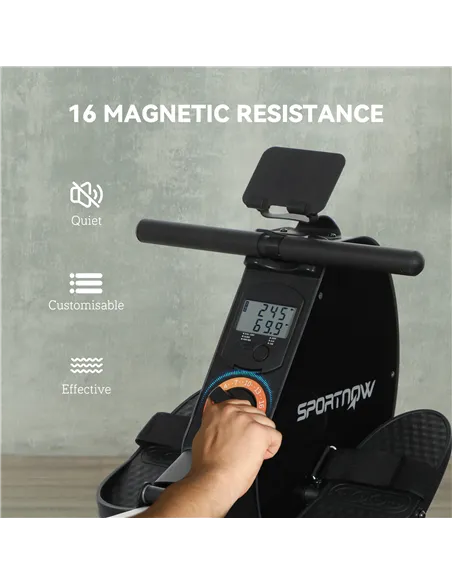 SPORTNOW Folding Magnetic Rowing Machine, with 16-Level Adjustable Resistance, Black