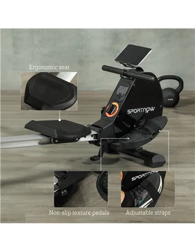 SPORTNOW Folding Magnetic Rowing Machine, with 16-Level Adjustable Resistance, Black
