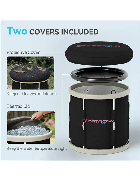 SPORTNOW 210L Outdoor Ice Bath Tub, with Lid, Cover, Carry Bag, Black