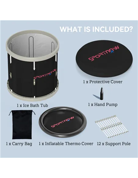 SPORTNOW 210L Outdoor Ice Bath Tub, with Lid, Cover, Carry Bag, Black