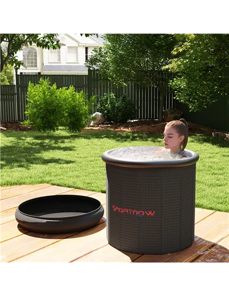 SPORTNOW 300L Outdoor Ice Bath Tub, with Lid, Cover, Carry Bag, Black